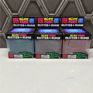NeeDoh Nice Cube Glitter & Glow Complete Set Blue, Pink And Purple NIB